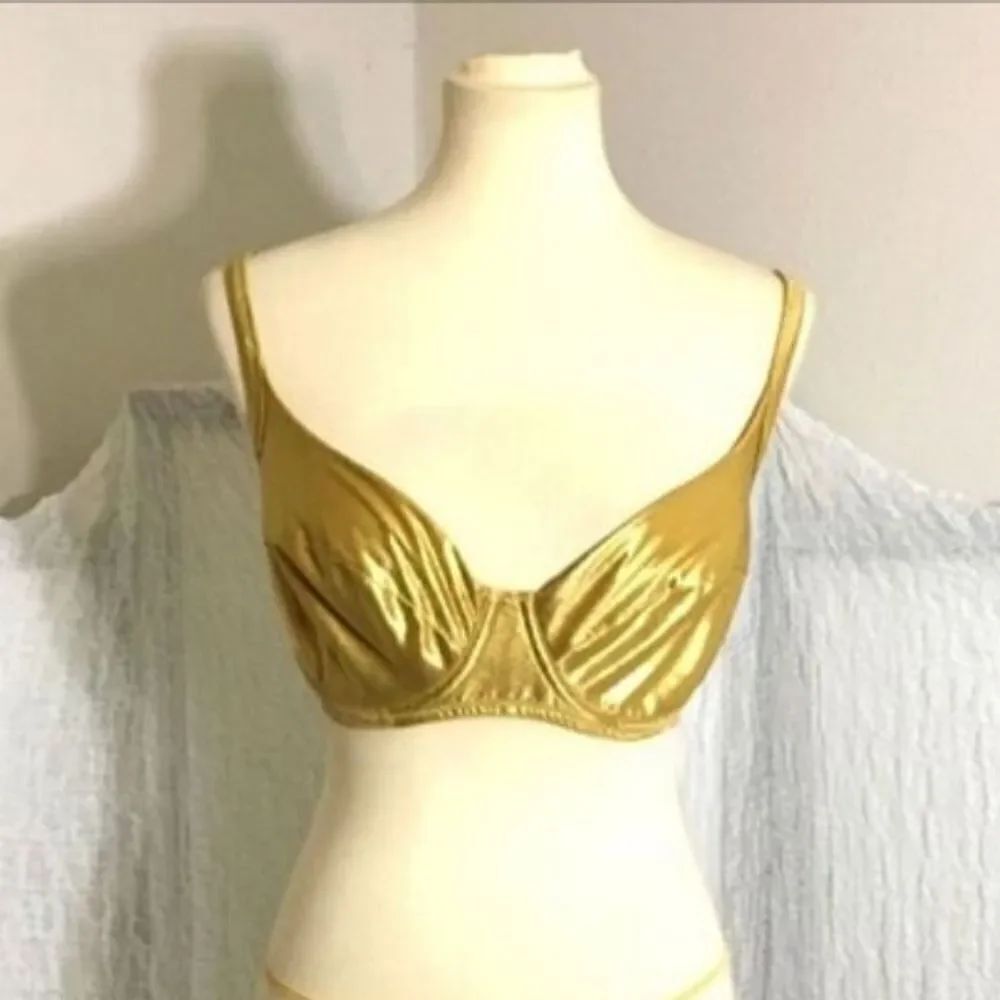 Victoria’s Secret Gold Metallic Bikini Top Size 36D